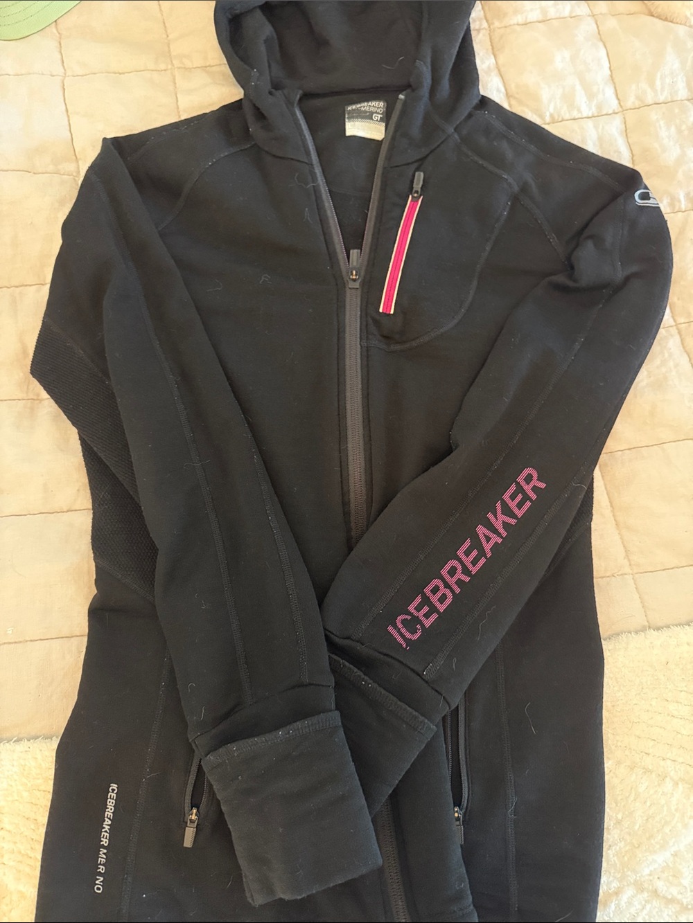Icebreaker Black Hooded Jacket with Pink Accents